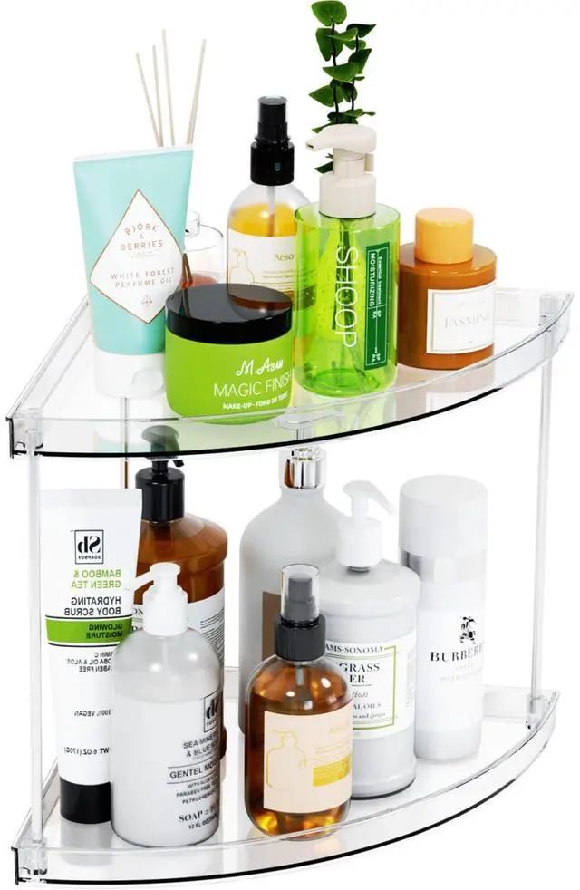 Main image of Clear Corner Bathroom Counter Organizer,2Tier Tiered Countertop Corner Shelf for Perfume,Beauty Products,Makeup Organizer,Skincare Organizers,Vanity Storage Tray for Bedroom,Bathroom Sink Shelf