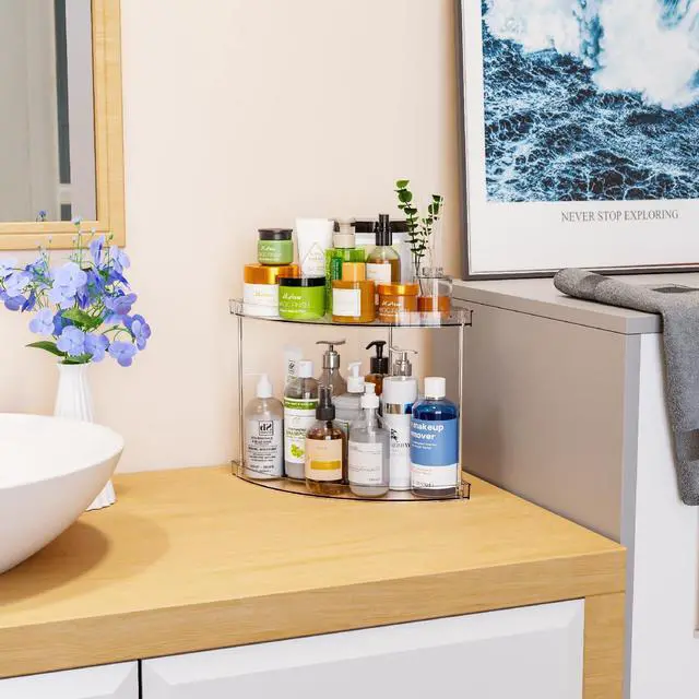 Alt view image 7 of 7 - Clear Corner Bathroom Counter Organizer,2Tier Tiered Countertop Corner Shelf for Perfume,Beauty Products,Makeup Organizer,Skincare Organizers,Vanity Storage Tray for Bedroom,Bathroom Sink Shelf
