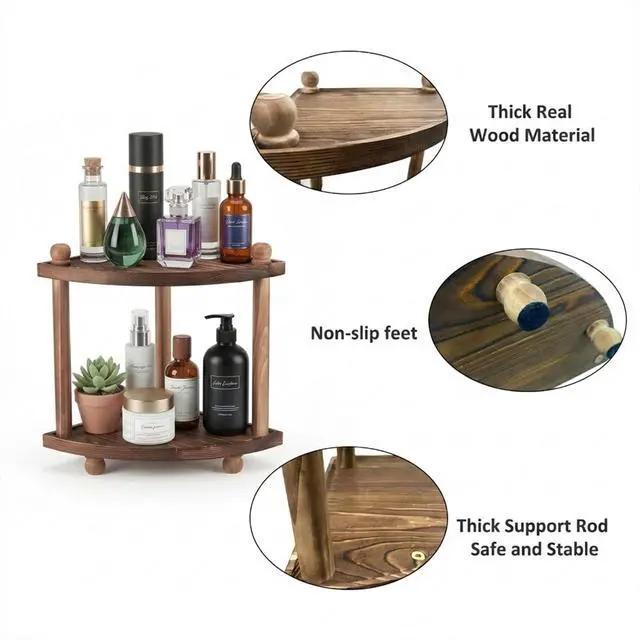 Alt view image 4 of 7 - Corner Bathroom Counter Organizer, 2-Tier Bathroom Organizers and Storage, Wooden Vanity Perfume Organizer Makeup Countertop Shelf for Kitchen Dresser