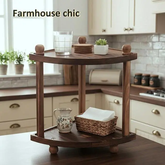 Alt view image 6 of 7 - Corner Bathroom Counter Organizer, 2-Tier Bathroom Organizers and Storage, Wooden Vanity Perfume Organizer Makeup Countertop Shelf for Kitchen Dresser