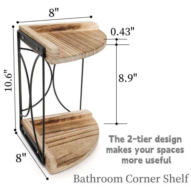 Alt view image 2 of 7 - 2-Tier Bathroom Counter Organizer, Wood Vanity Corner Shelf, Skincare Storage Standing Tray, Kitchen Countertop Spice Rack, Makeup Perfume Holder for Bathroom Organization, Dresser, Kitchen