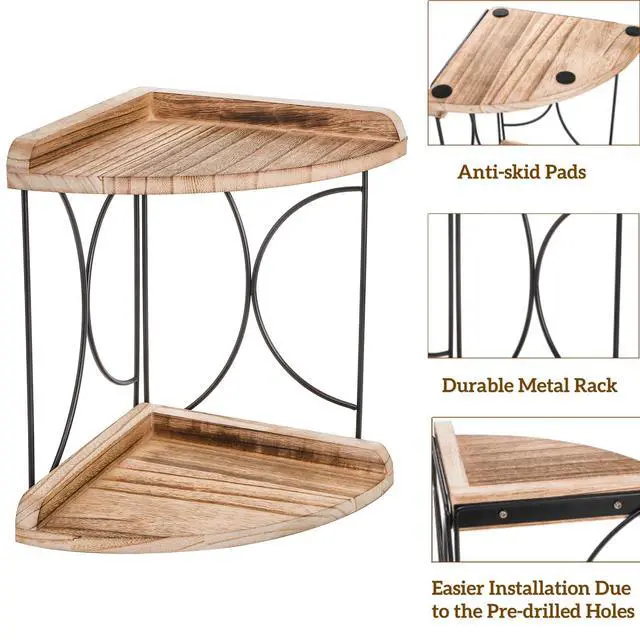 Alt view image 3 of 7 - 2-Tier Bathroom Counter Organizer, Wood Vanity Corner Shelf, Skincare Storage Standing Tray, Kitchen Countertop Spice Rack, Makeup Perfume Holder for Bathroom Organization, Dresser, Kitchen