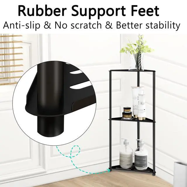 Alt view image 4 of 7 - Standing Shower Caddy Corner, 3 Tier Stainless Steel Shower Organizer Stand, Rustproof Corner Shower Shelves, Corner Shower Caddy Bathroom Shower Stand, Black
