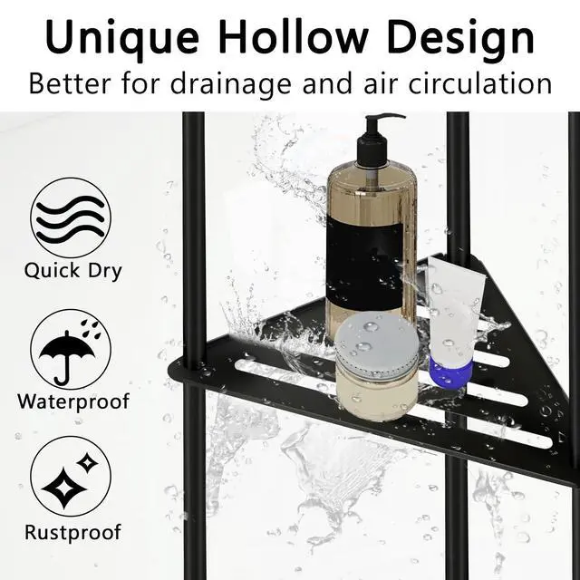 Alt view image 5 of 7 - Standing Shower Caddy Corner, 3 Tier Stainless Steel Shower Organizer Stand, Rustproof Corner Shower Shelves, Corner Shower Caddy Bathroom Shower Stand, Black