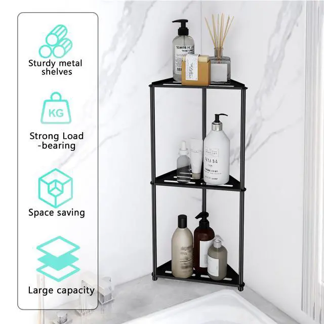 Alt view image 6 of 7 - Standing Shower Caddy Corner, 3 Tier Stainless Steel Shower Organizer Stand, Rustproof Corner Shower Shelves, Corner Shower Caddy Bathroom Shower Stand, Black