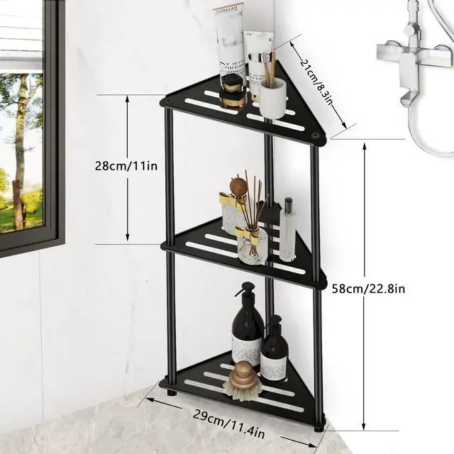 Alt view image 7 of 7 - Standing Shower Caddy Corner, 3 Tier Stainless Steel Shower Organizer Stand, Rustproof Corner Shower Shelves, Corner Shower Caddy Bathroom Shower Stand, Black