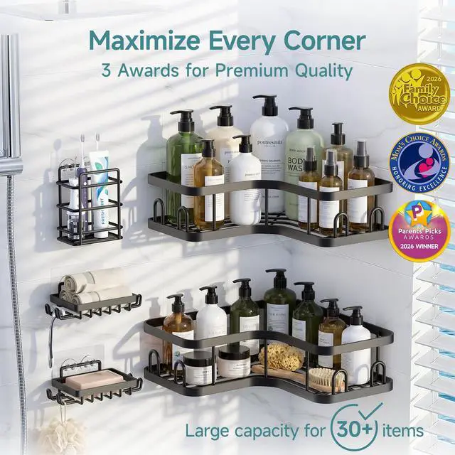 Alt view image 2 of 7 - Large Capacity Corner Shower Caddy 5-Pack, Advanced Rustproof Design