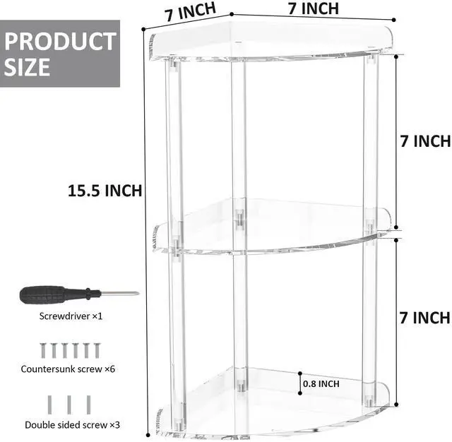Alt view image 2 of 6 - 3 Tier Countertop Corner Organizer Shelf 7x7x15.7 Inch, Countertop Acrylic Bathroom Corner Shelf, Clear Vanity Storage Organizer for Cosmetics, Toiletries