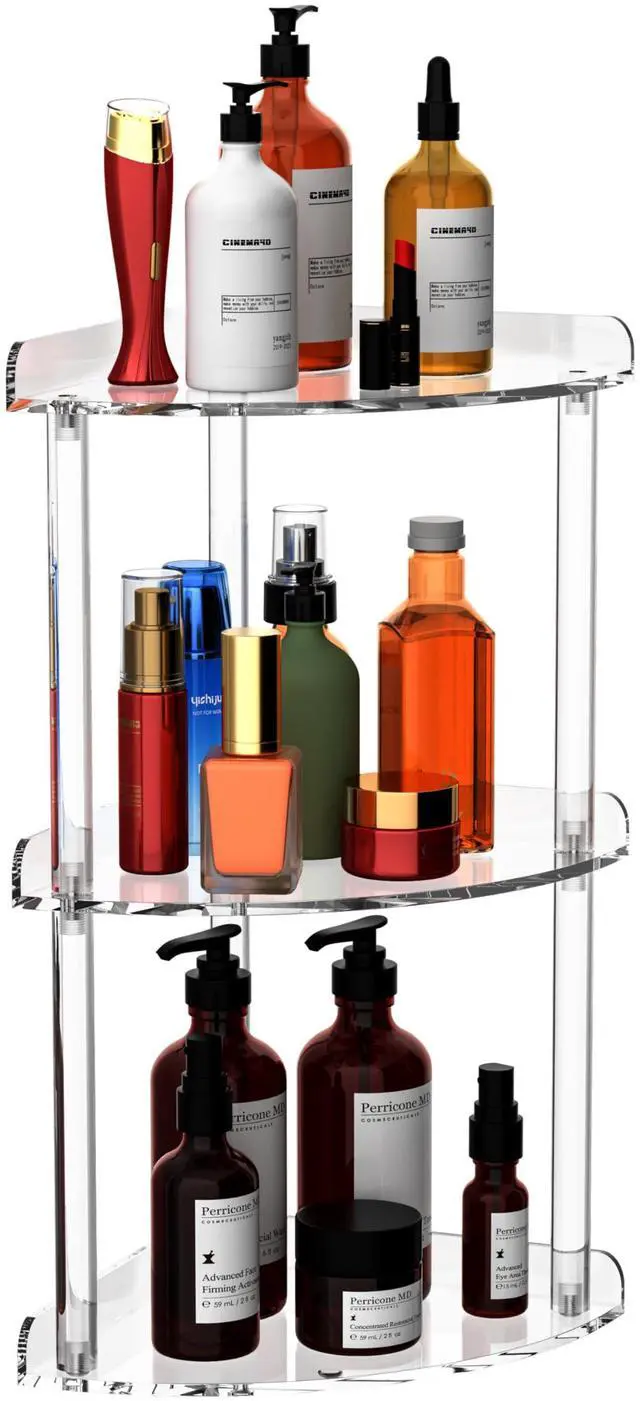Main image of 3 Tier Countertop Corner Organizer Shelf 7x7x15.7 Inch, Countertop Acrylic Bathroom Corner Shelf, Clear Vanity Storage Organizer for Cosmetics, Toiletries
