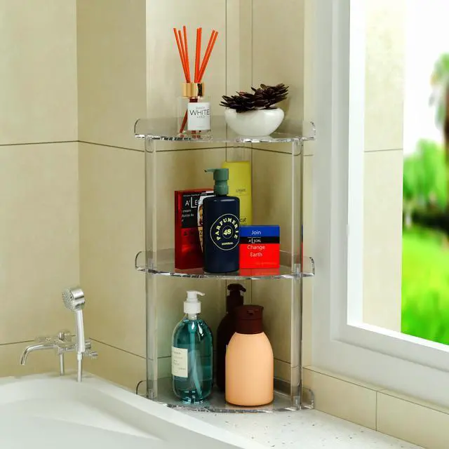Alt view image 4 of 6 - 3 Tier Countertop Corner Organizer Shelf 7x7x15.7 Inch, Countertop Acrylic Bathroom Corner Shelf, Clear Vanity Storage Organizer for Cosmetics, Toiletries