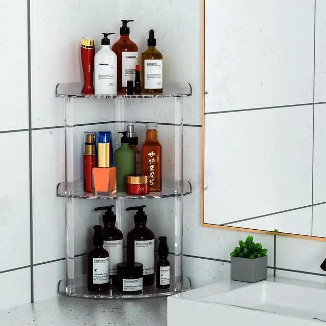 Alt view image 3 of 6 - 3 Tier Countertop Corner Organizer Shelf 7x7x15.7 Inch, Countertop Acrylic Bathroom Corner Shelf, Clear Vanity Storage Organizer for Cosmetics, Toiletries