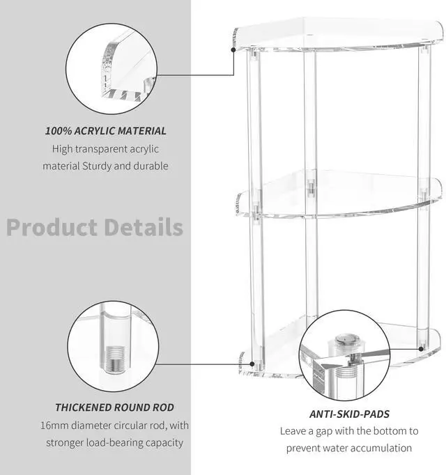 Alt view image 5 of 6 - 3 Tier Countertop Corner Organizer Shelf 7x7x15.7 Inch, Countertop Acrylic Bathroom Corner Shelf, Clear Vanity Storage Organizer for Cosmetics, Toiletries