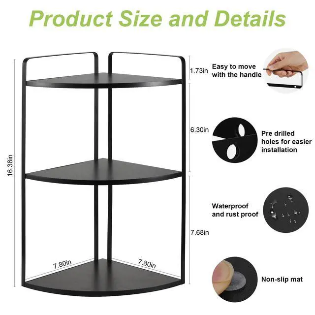 Alt view image 2 of 7 - 3 Tier Corner Bathroom Counter Organizer, Black