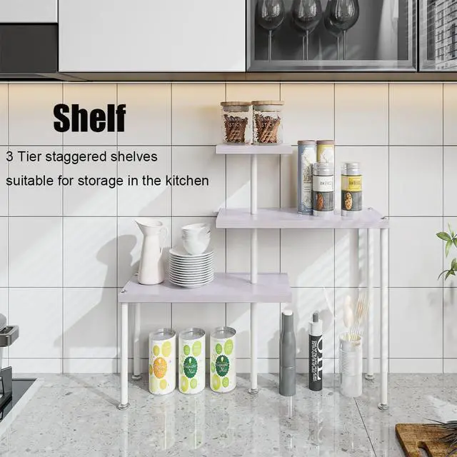 Alt view image 3 of 6 - 3-Tier Adjustable Countertop Organizer Corner Shelf