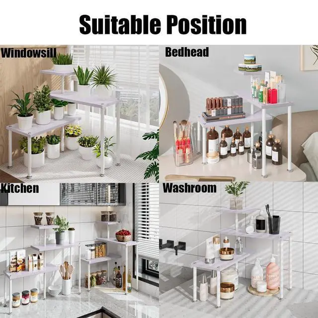 Alt view image 6 of 6 - 3-Tier Adjustable Countertop Organizer Corner Shelf