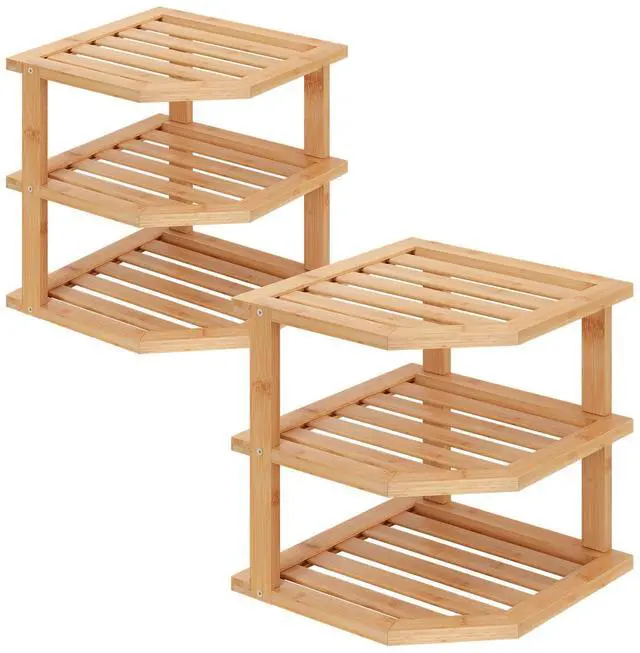 Main image of 3 Tier Bamboo Dish Drying Rack,Corner Shelf 2 Pack(Natural)