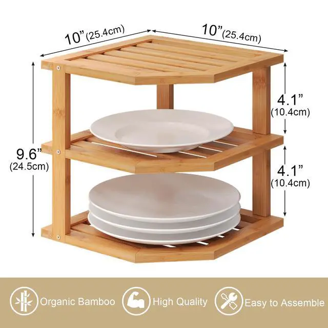 Alt view image 2 of 6 - 3 Tier Bamboo Dish Drying Rack,Corner Shelf 2 Pack(Natural)