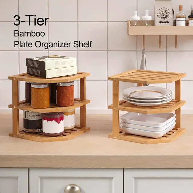 Alt view image 3 of 6 - 3 Tier Bamboo Dish Drying Rack,Corner Shelf 2 Pack(Natural)