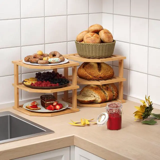 Alt view image 6 of 6 - 3 Tier Bamboo Dish Drying Rack,Corner Shelf 2 Pack(Natural)