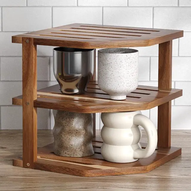 Main image of 3 Tier Acacia Wood Corner Shelf 2 Pack for Countertop and Cabinet