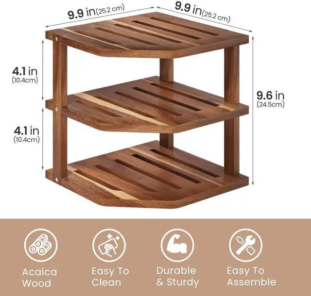 Alt view image 4 of 6 - 3 Tier Acacia Wood Corner Shelf 2 Pack for Countertop and Cabinet