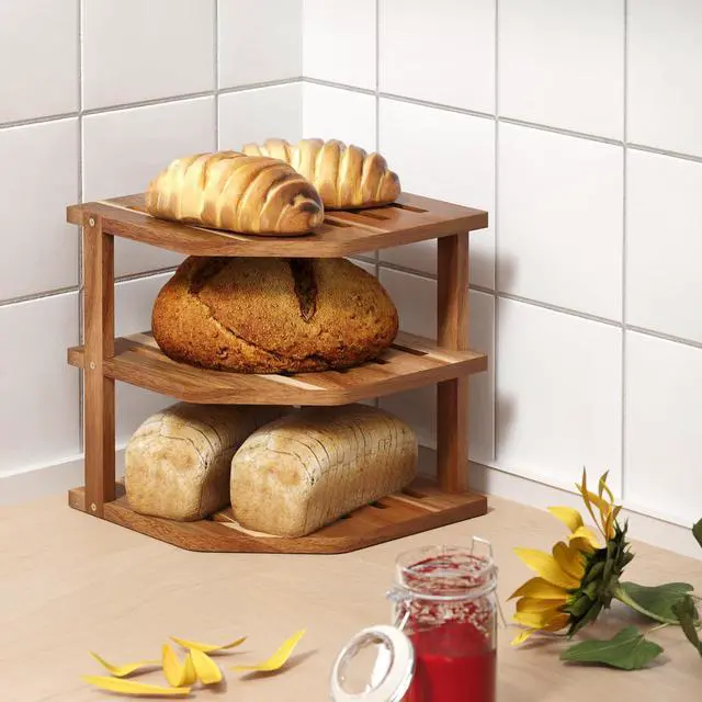 Alt view image 6 of 6 - 3 Tier Acacia Wood Corner Shelf 2 Pack for Countertop and Cabinet