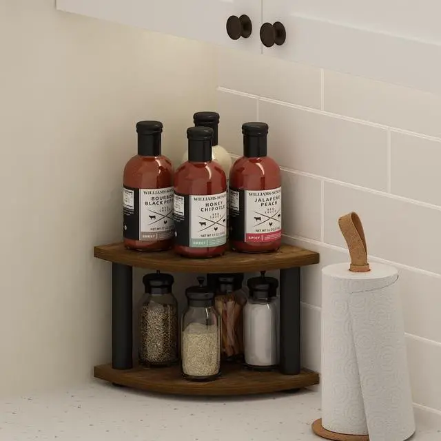 Alt view image 2 of 6 - Turn-N-Tube Kitchen Countertop Organizer, 2-Tier Corner Countertop Organizer Shelf, Corner Shelf, for Kitchen, Pantry, Organizers and Storage, Amber Pine