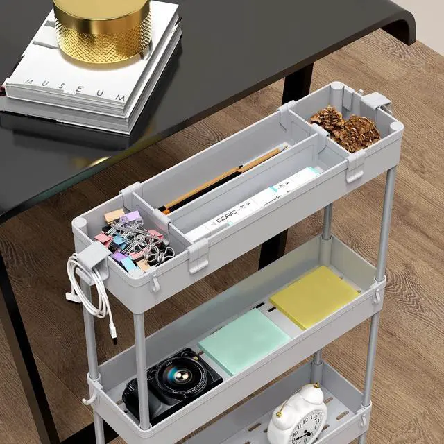 Alt view image 2 of 6 - Slim Storage Cart 4 Tier,Bathroom Organizer Rolling Utility,Mobile Shelving Unit Slide Out for Office, Kitchen, Laundry Room & Narrow Places,Gray