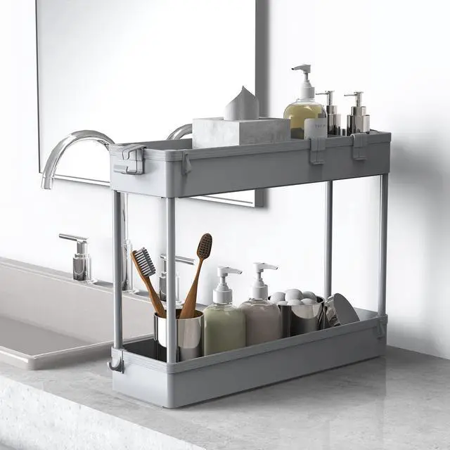 Alt view image 3 of 6 - Slim Storage Cart 4 Tier,Bathroom Organizer Rolling Utility,Mobile Shelving Unit Slide Out for Office, Kitchen, Laundry Room & Narrow Places,Gray