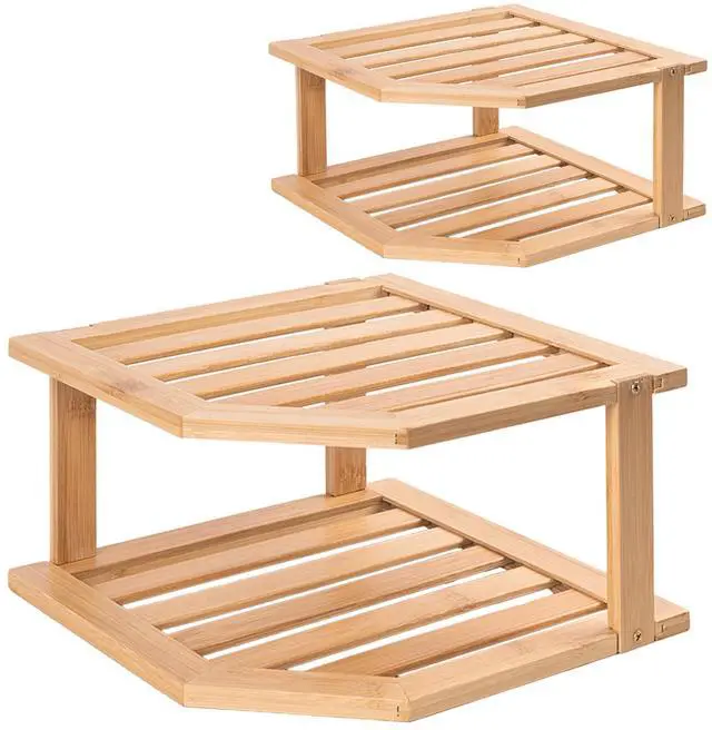 Main image of 2 Tier Bamboo Dish Drying Rack,Corner Shelf 2 Pack