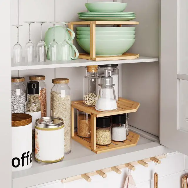 Alt view image 2 of 6 - 2 Tier Bamboo Dish Drying Rack,Corner Shelf 2 Pack
