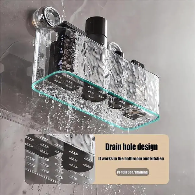 Alt view image 2 of 6 - Corrugated Suction Cup Storage Holder Corner Shower Caddy Large Organizer Bathroom Shelf Clear Acrylic Shower Tray Shelves Inside Floating Shower Wall Shelf Bath Basket Rack Heavy Duty (Corner-Grey)