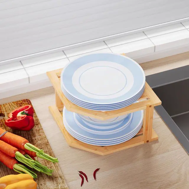 Alt view image 5 of 6 - 2 Tier Bamboo Dish Drying Rack,Corner Shelf 2 Pack