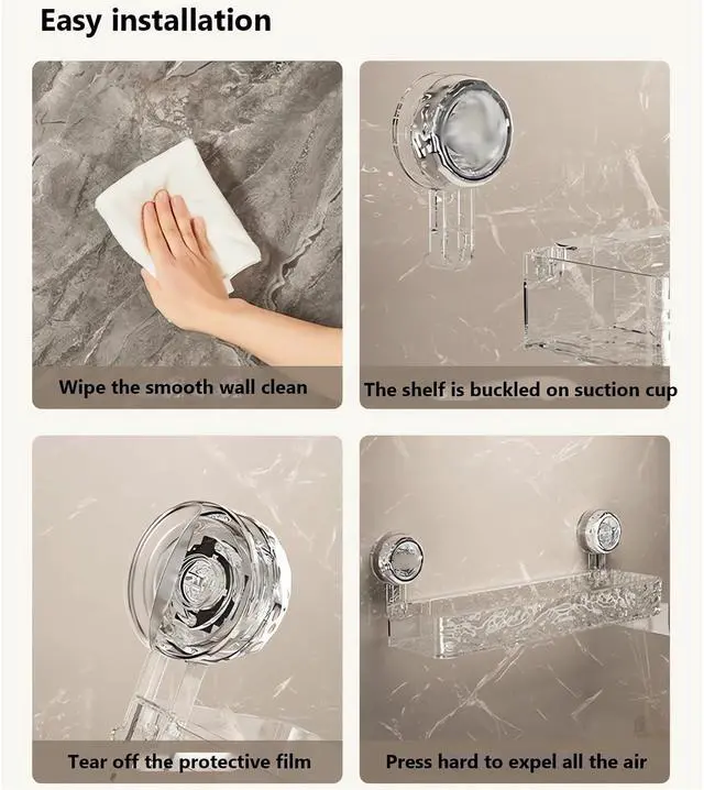 Alt view image 5 of 6 - Corrugated Suction Cup Storage Holder Corner Shower Caddy Large Organizer Bathroom Shelf Clear Acrylic Shower Tray Shelves Inside Floating Shower Wall Shelf Bath Basket Rack Heavy Duty (Corner-Grey)