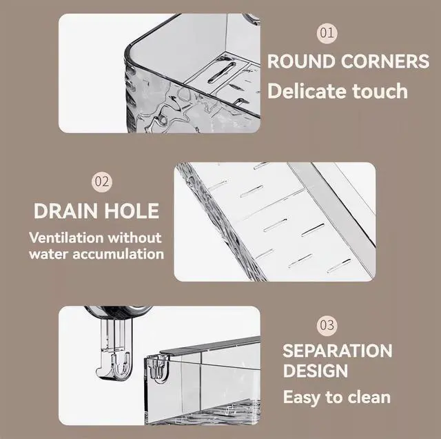 Alt view image 6 of 6 - Corrugated Suction Cup Storage Holder Corner Shower Caddy Large Organizer Bathroom Shelf Clear Acrylic Shower Tray Shelves Inside Floating Shower Wall Shelf Bath Basket Rack Heavy Duty (Corner-Grey)