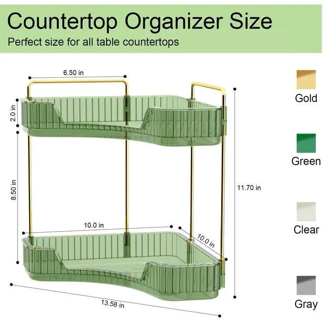 Alt view image 4 of 7 - 2 Tier Bathroom Counter Organizer, Multi-Function Corner Bathroom Organizer Countertop,Makeup Organizer Perfume for Dresser Vanity Tray, Spice Rack Organizer for Kitchen (Clear)