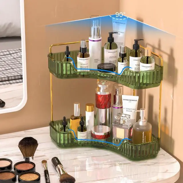 Alt view image 6 of 7 - 2 Tier Bathroom Counter Organizer, Multi-Function Corner Bathroom Organizer Countertop,Makeup Organizer Perfume for Dresser Vanity Tray, Spice Rack Organizer for Kitchen (Clear)