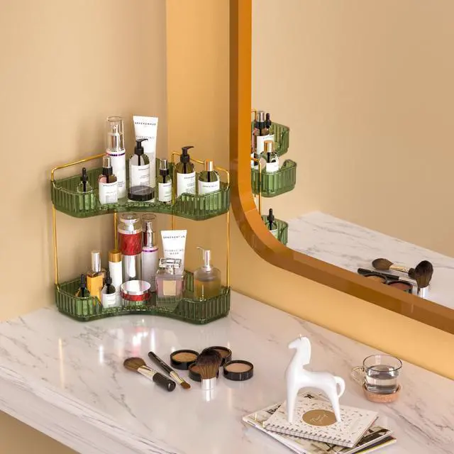 Alt view image 7 of 7 - 2 Tier Bathroom Counter Organizer, Multi-Function Corner Bathroom Organizer Countertop,Makeup Organizer Perfume for Dresser Vanity Tray, Spice Rack Organizer for Kitchen (Clear)