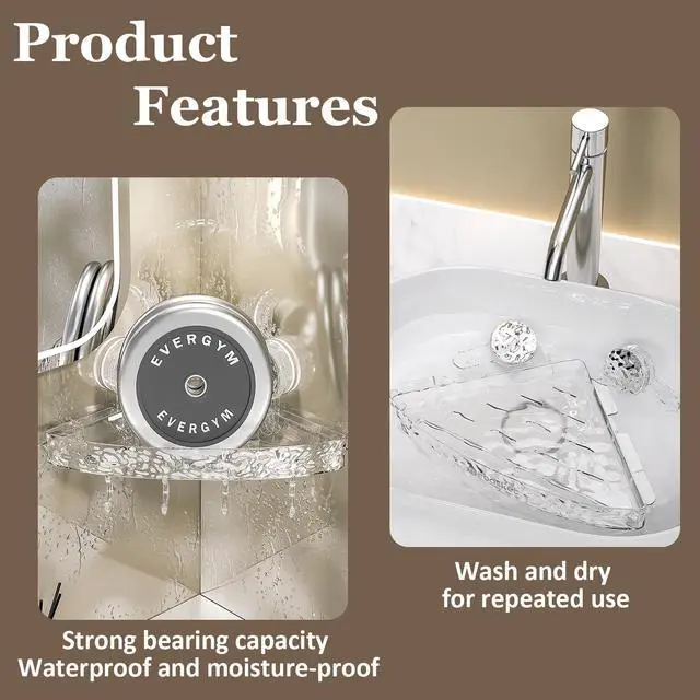 Alt view image 4 of 7 - Corner Shower Caddy Suction Cup, Wall Mounted Suction Shower Rack Organizer, No Drilling Shower Shelf, Clear Basket with 4 Movable Hooks, Bathroom Storage Rack (clear, 90°corner)