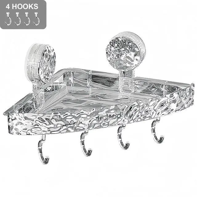 Alt view image 7 of 7 - Corner Shower Caddy Suction Cup, Wall Mounted Suction Shower Rack Organizer, No Drilling Shower Shelf, Clear Basket with 4 Movable Hooks, Bathroom Storage Rack (clear, 90°corner)
