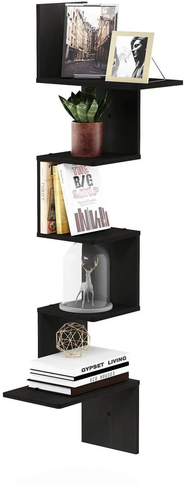 Main image of Rossi Wall Mounted Shelves, 5-Tier Rectangle, Espresso/Black