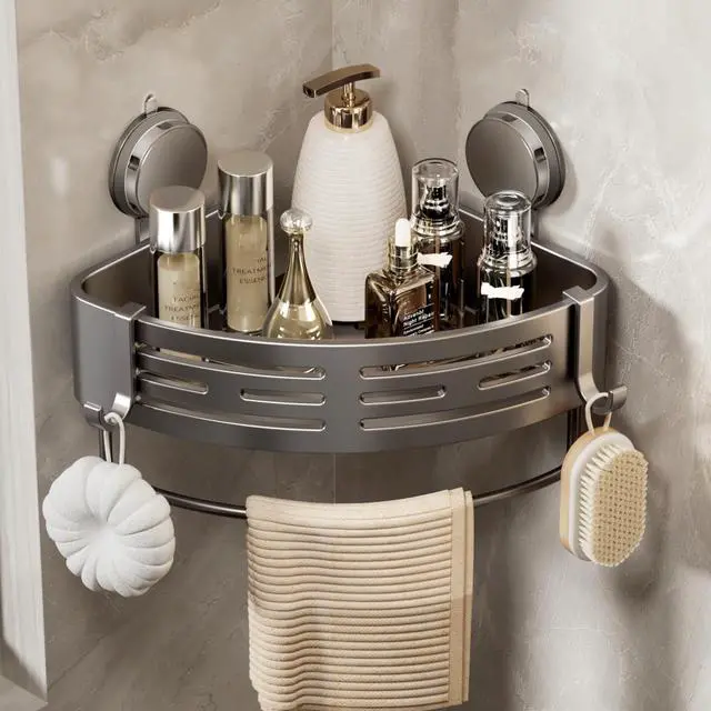 Main image of Shower Caddy Corner Suction Cup Shower Shelf Corner No Drilling Bathroom Shower Organizer Storage Rack Adhesive (1-Pack, gray)