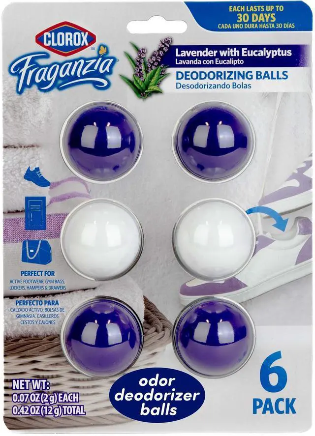 Main image of Fraganzia Deodorizing Balls with Lavender and Eucalyptus Scent, Battery-Free Shoe and Small Space Odor Eliminator with Up to 30 Days of Freshness, 6 Count Pack