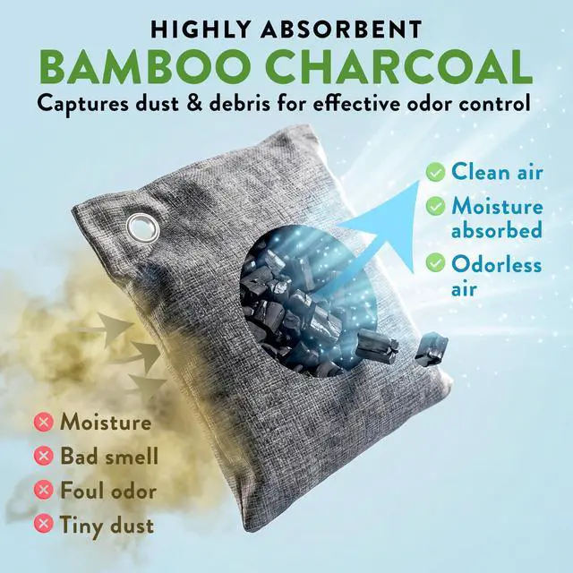 Alt view image 4 of 7 - Charcoal Odor Absorber for Strong Odor (6 Pack, 100g each), Bamboo Charcoal Air Purifying Bag, Basement Musty Odor Eliminator Deodorizer, Activated Charcoal Odor Absorber for Closet, Shoe, Car