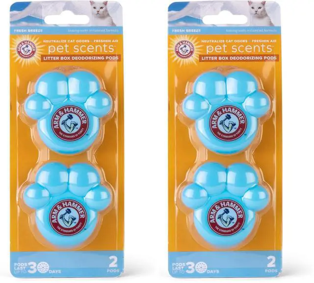 Main image of Pets Cat Litter Box Deodorizing Pods 2 pods, Fresh Breeze Scent | 2 Cat Litter Box Deodorizer from Arm and Hammer | Combats Cat Odors | 2 Adhesive Devices (Pack of 2)