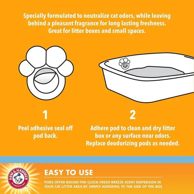 Alt view image 4 of 6 - Pets Cat Litter Box Deodorizing Pods 2 pods, Fresh Breeze Scent | 2 Cat Litter Box Deodorizer from Arm and Hammer | Combats Cat Odors | 2 Adhesive Devices (Pack of 2)
