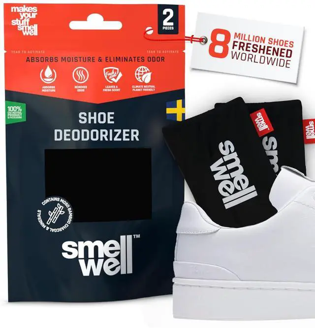 Main image of - Scented Shoe Deodorizer Inserts - Odor Eliminators - Activated Bamboo Charcoal + Minerals - Natural Fresheners for shoes, bags, gloves - 2 x 1.8oz Original Size - Black Zebra