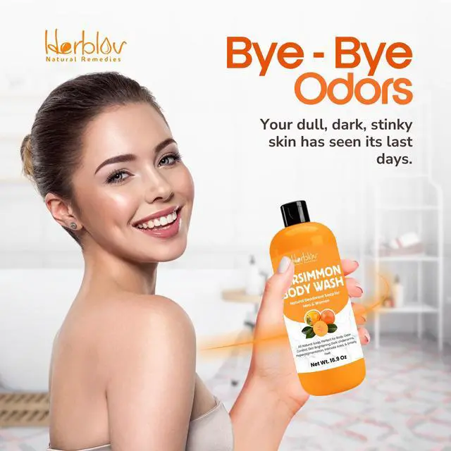 Alt view image 6 of 7 - Persimmon Body Wash for Body Odor Control Purifying Deodorizing Soap for Eliminating Odor Underarms, Intimate Inner Thigh, Bikini Area, Smelly Feet Natural Deodorant Soap, Kids Safe