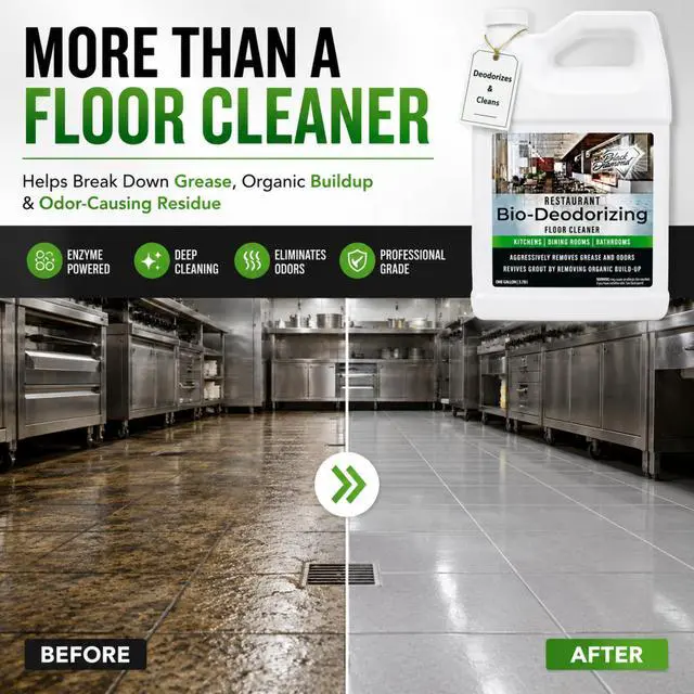 Alt view image 2 of 7 - Restaurant Bio-Deodorizing Floor Cleaner - Heavy Duty Commercial Concentrated Enzyme Degreaser and Odor Eliminator for Mopping Tile, Laminate, Hardwood & More