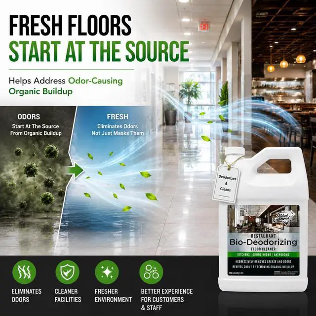 Alt view image 4 of 7 - Restaurant Bio-Deodorizing Floor Cleaner - Heavy Duty Commercial Concentrated Enzyme Degreaser and Odor Eliminator for Mopping Tile, Laminate, Hardwood & More